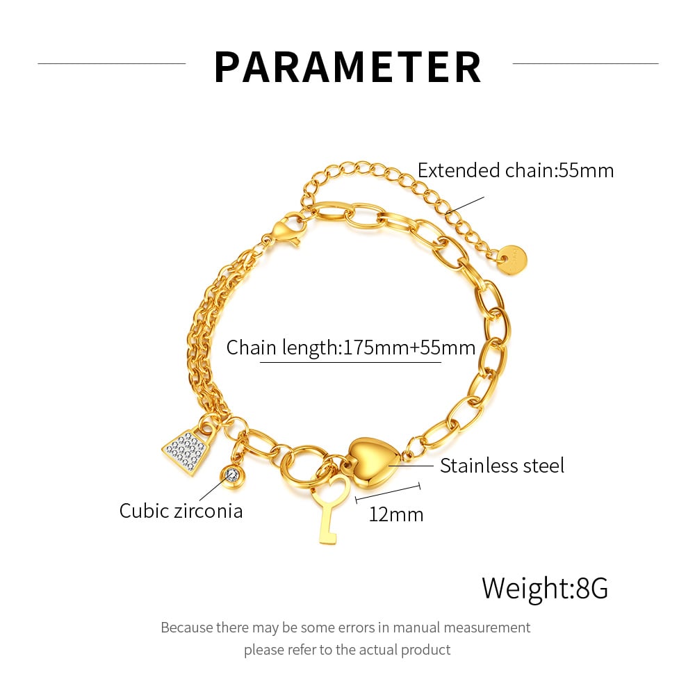1 Piece Exquisite Series Stylish Heart Stainless Steel Gold Color Women's Charm Bracelets h5Picture9