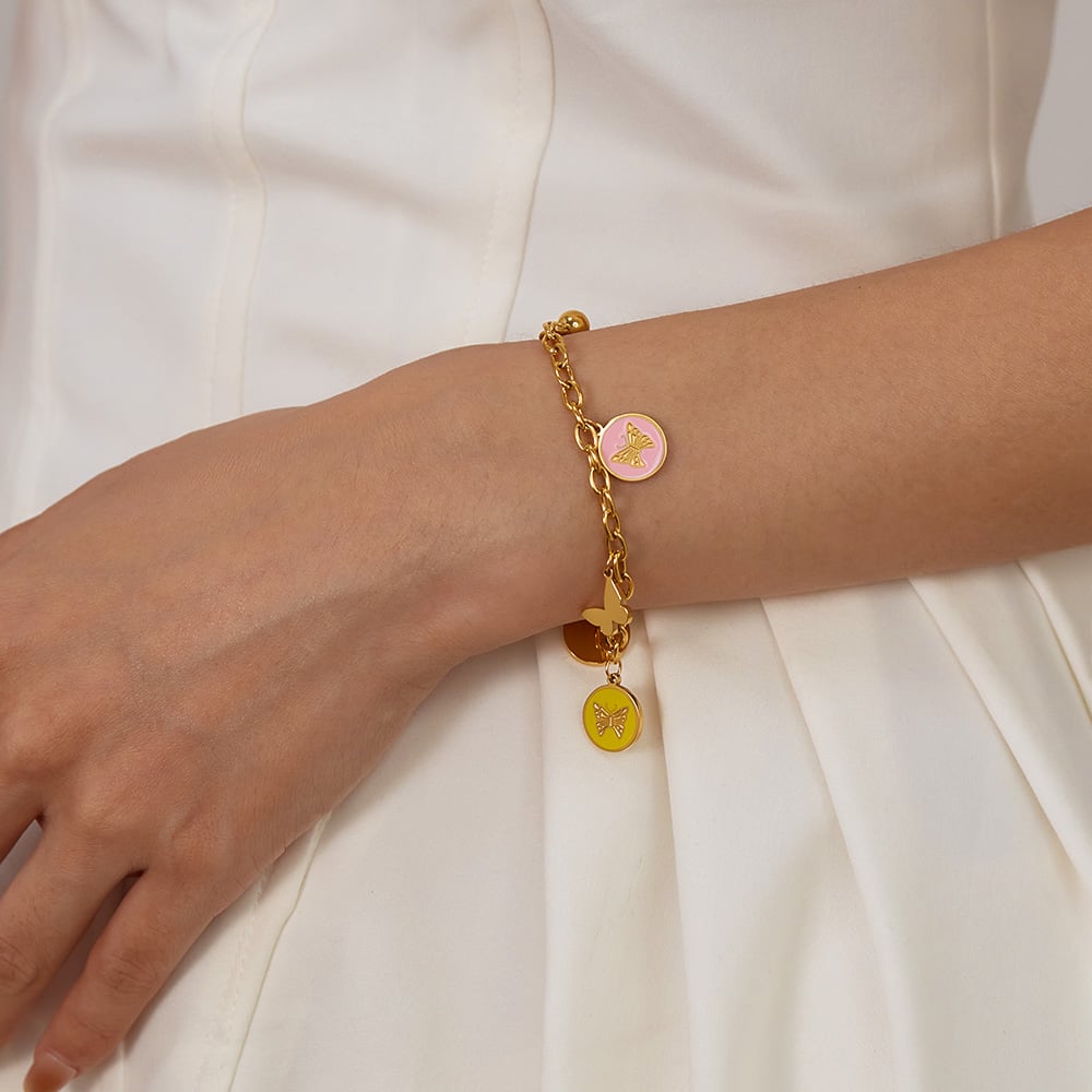 1 Piece Polychrome Series Daily Butterfly Stainless Steel Gold Color Women's Charm Bracelets Picture6