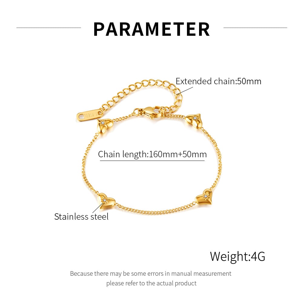 1 Piece Classic Series Vogue Heart Stainless Steel Gold Color Women's Chain Bracelets h5Picture8