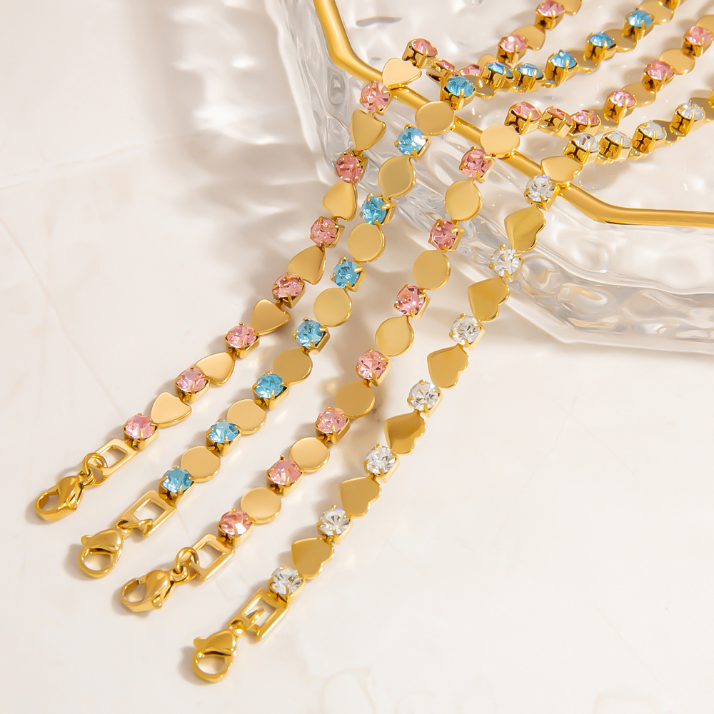 Pulsera de cadena de titanio y acero dorado con forma de corazón para mujer, serie lujosa, 1 unidad h5Imagen4