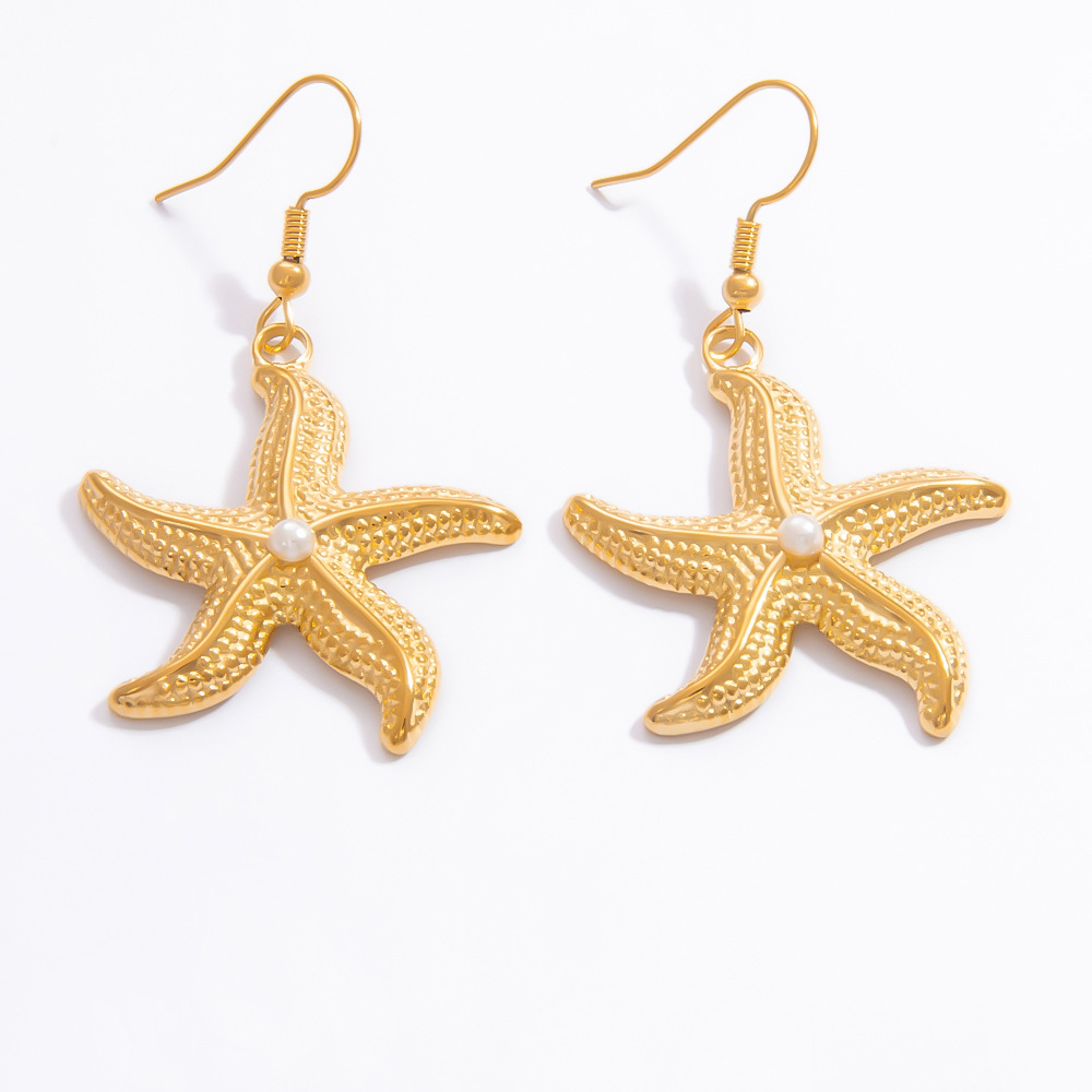 1 paire de boucles d'oreilles pendantes pour femme en acier inoxydable couleur or, motif tortue de vacances, série romantique h5Image9