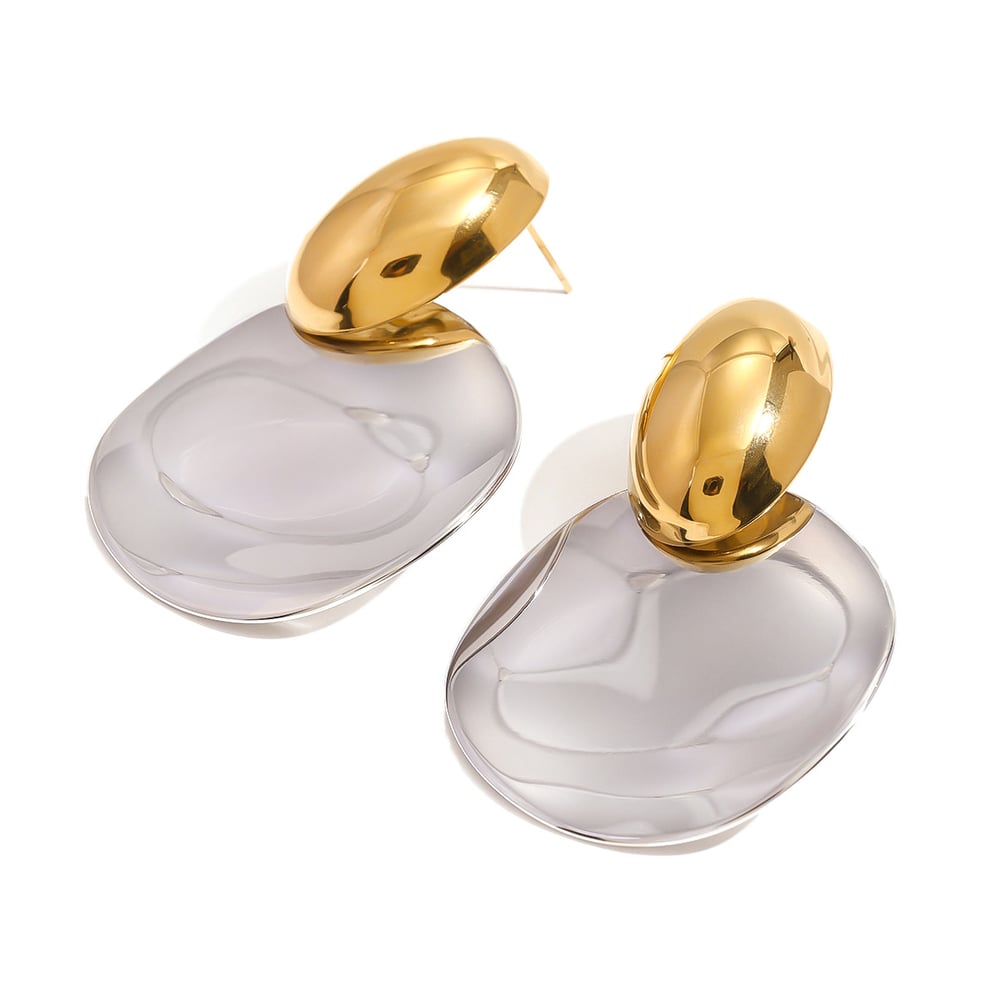 1 pair simple series  round stainless steel  gold plated women stud earrings h5Picture8