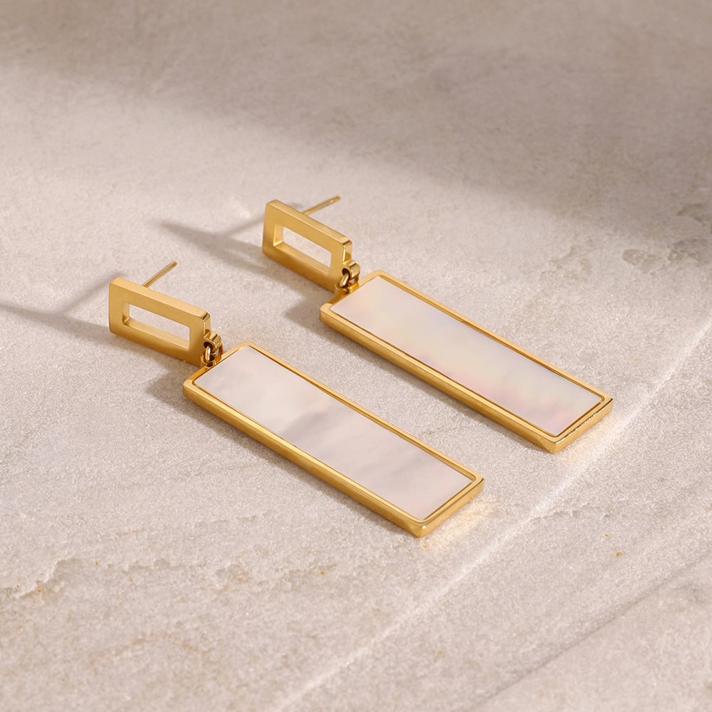 1 pair simple series classic geometric artificial pearl  gold plated shell women drop earrings h5Picture4