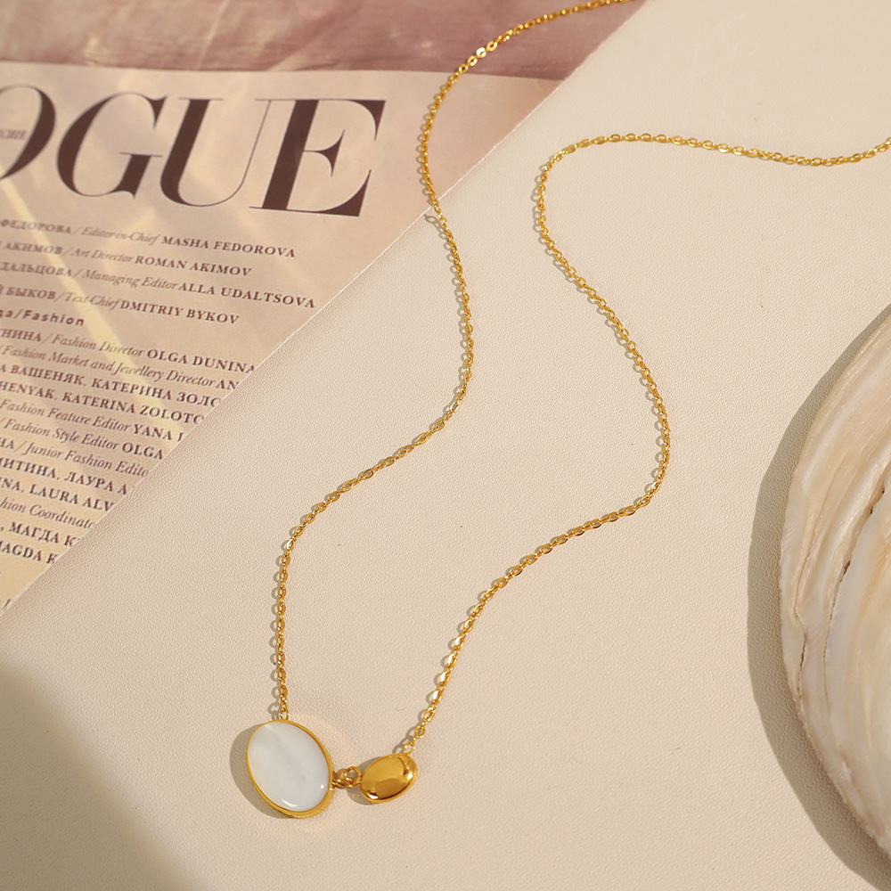 1 piece romantic series elegant ellipse titanium steel  gold color plated shell women's pendant necklaces h5Picture4