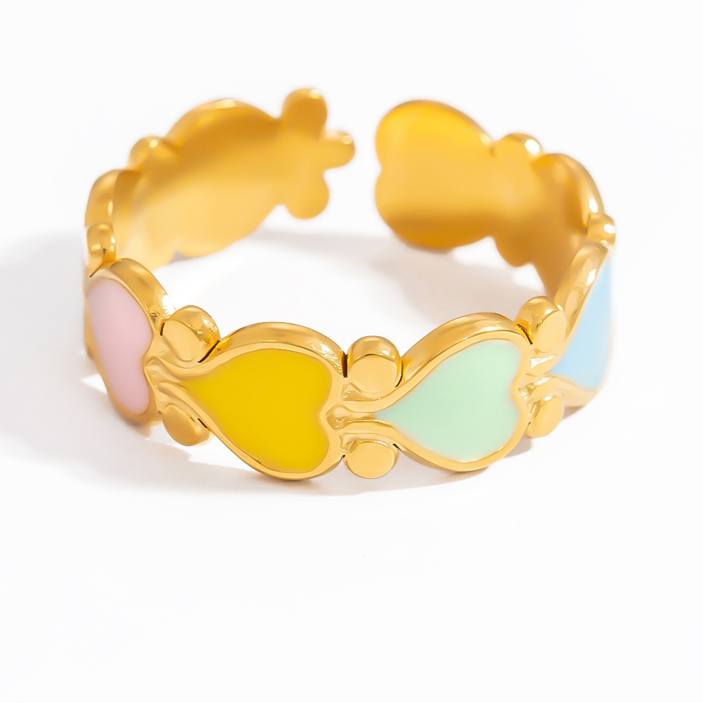 1 Piece Charming Series Exquisite Colorful Flower Oil- Glazing Stainless Steel Gold Color Women's Adjustable Rings Picture6