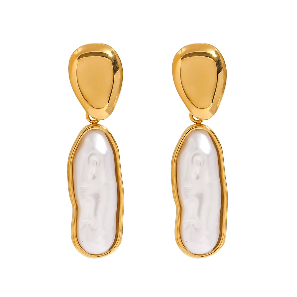 1 Pair Classic Series Irregular Oval Shape Stainless Steel Gold Color Women's Drop Earrings h5Picture9