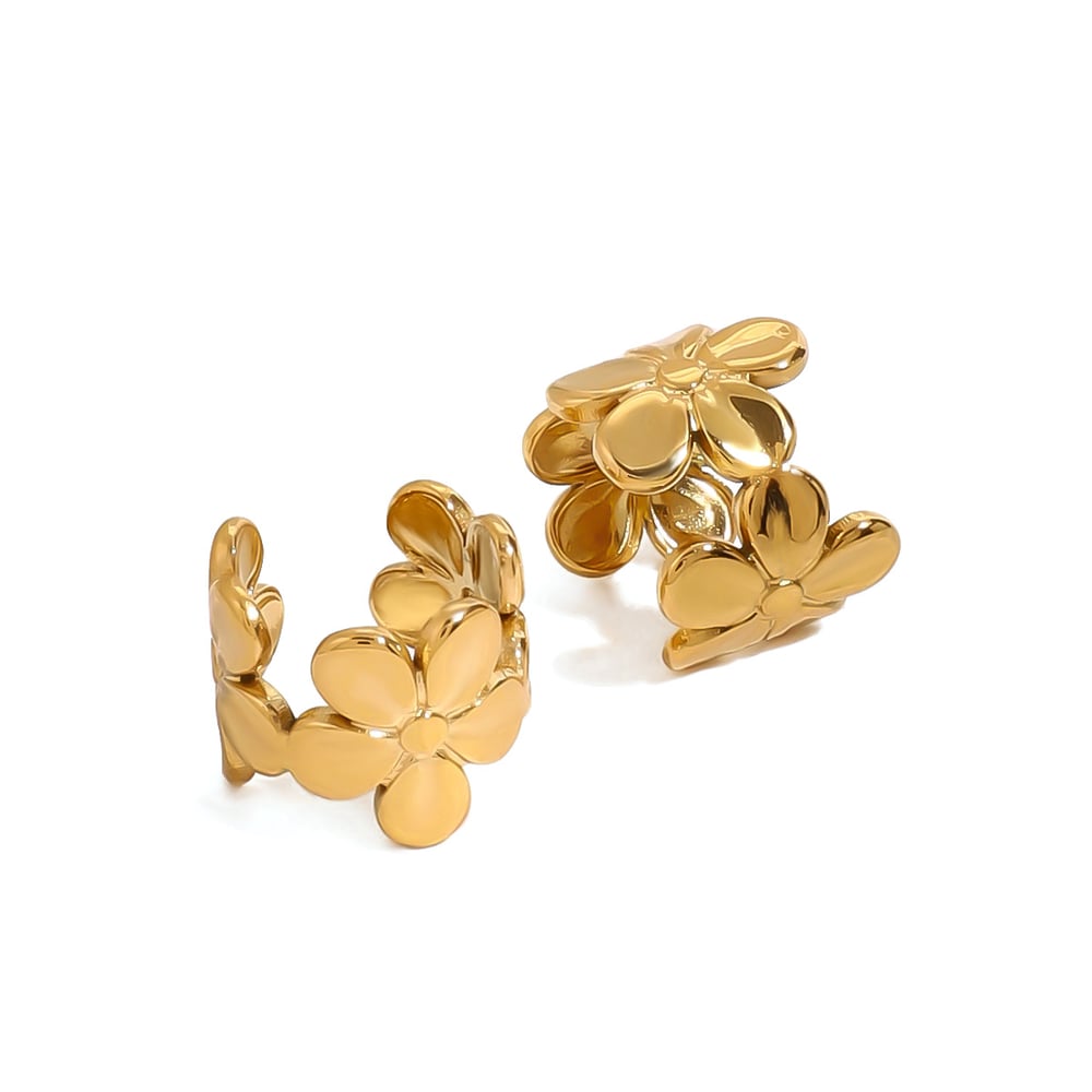 1 Pair Luxurious Series Gorgeous Flowers Stainless Steel Gold Color Women's Clip-on Earrings h5Picture8