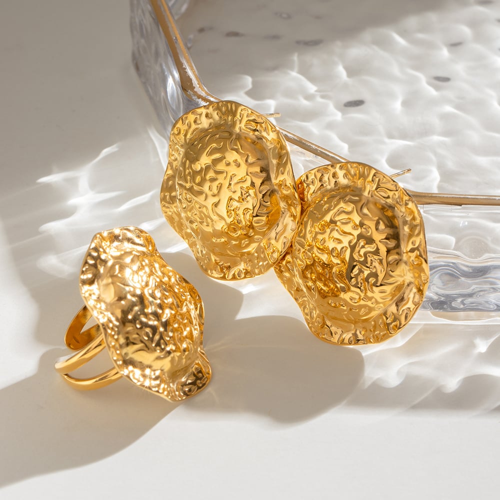 1 paio di orecchini da donna in acciaio inossidabile placcato oro , stile retrò, serie semplice h5Immagine3