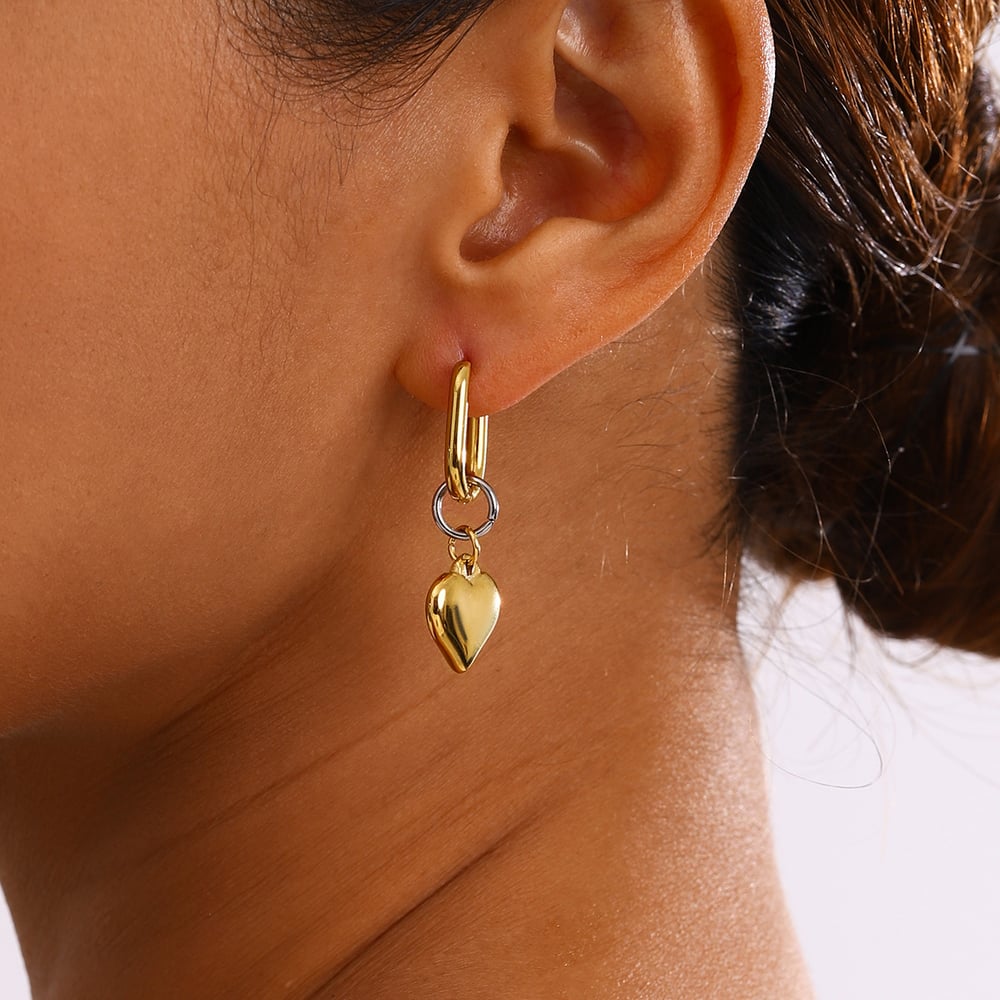 1 Pair Modern Series Classic Heart Shape Stainless Steel Gold And Silver Mixed Color Women's Drop Earrings h5Picture5