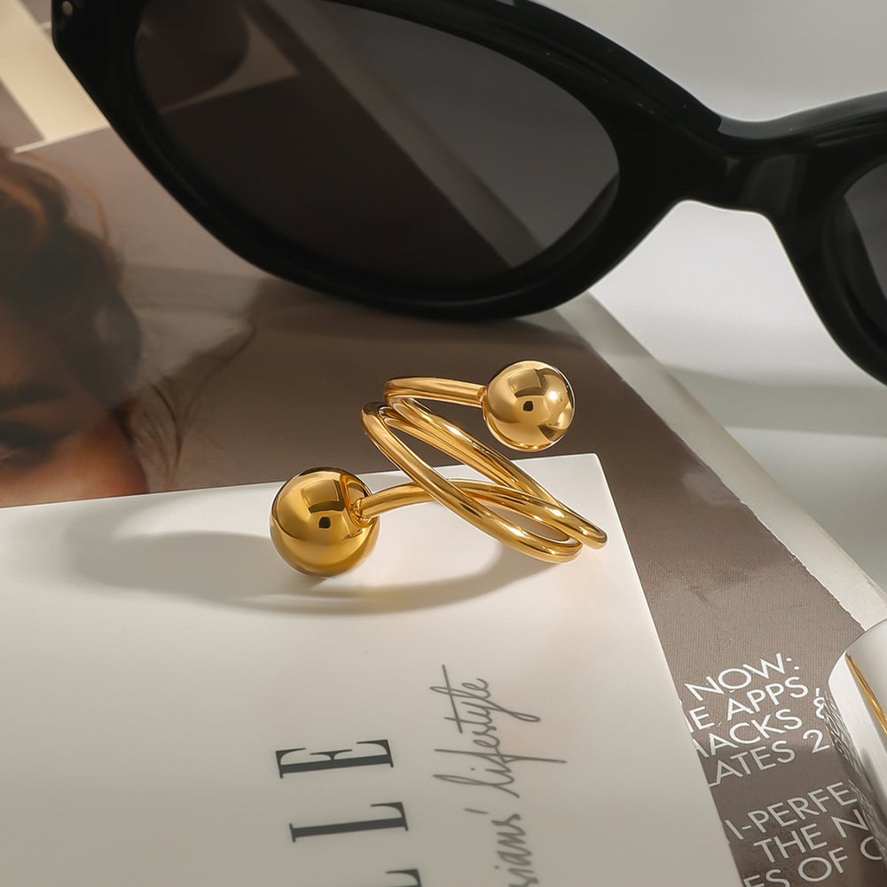 1 Piece Attractive Series Designable Twist Line Stainless Steel Gold Color Women's Single Rings h5Picture6