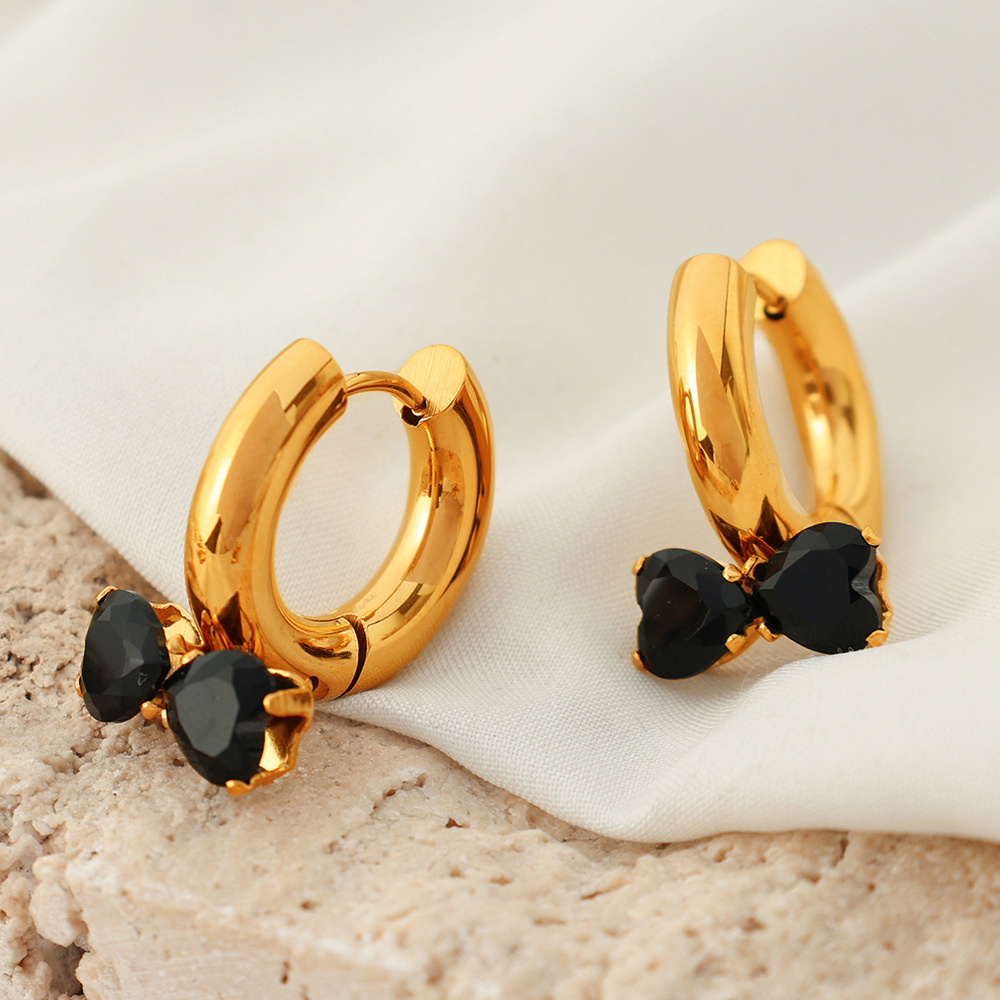 1 pair romantic series sweet bowknot stainless steel  gold color plated zircon women's drop earrings Picture7