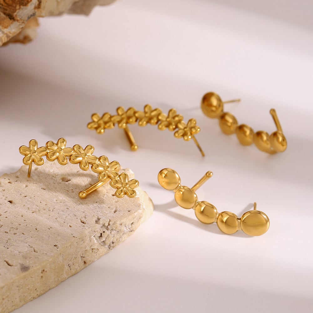 1 pair simple classic style flower shape stainless steel  gold plated women's clip-on earrings h5Picture3