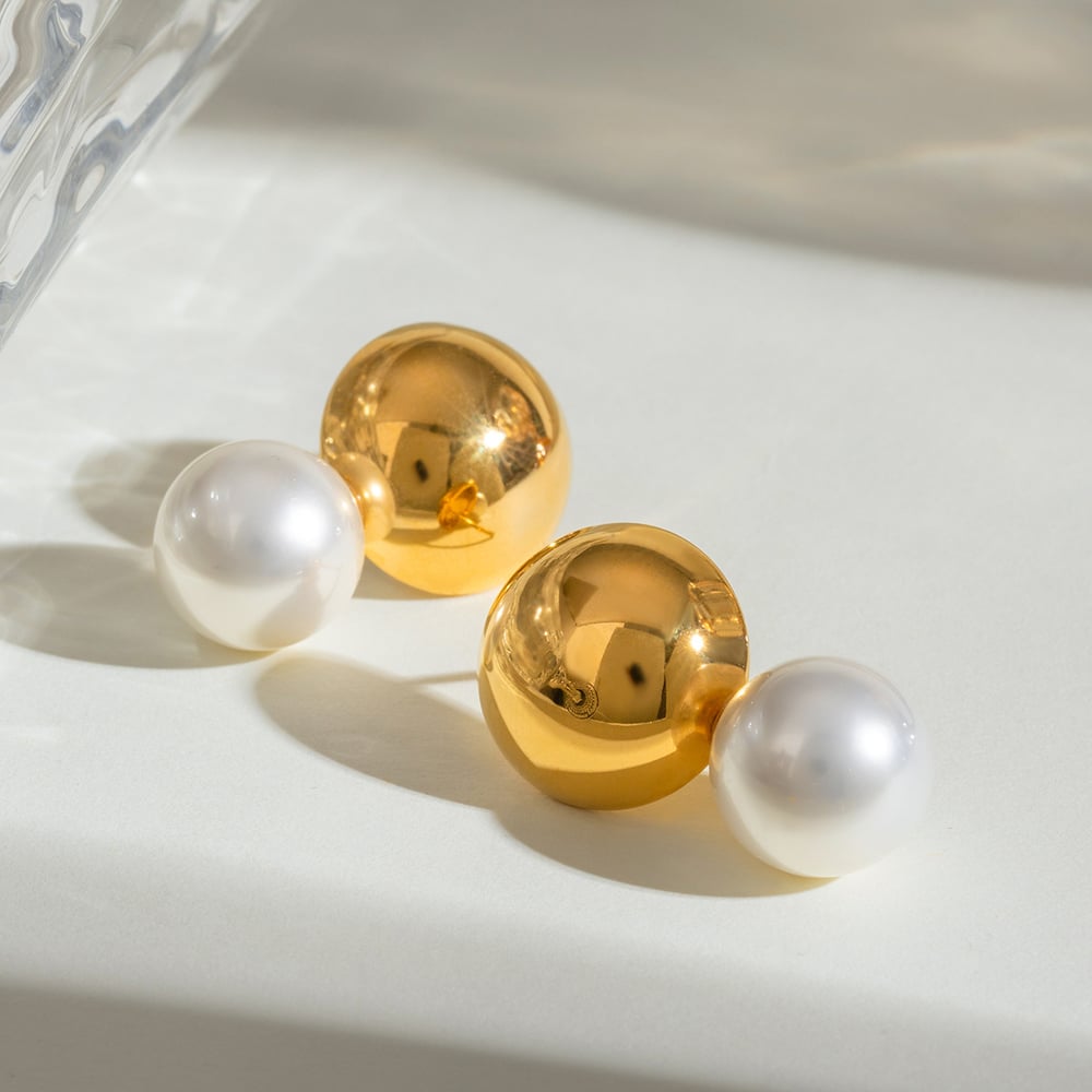 1 pair simple series elegant geometric stainless steel  gold plated artificial pearl women stud earrings h5Picture4