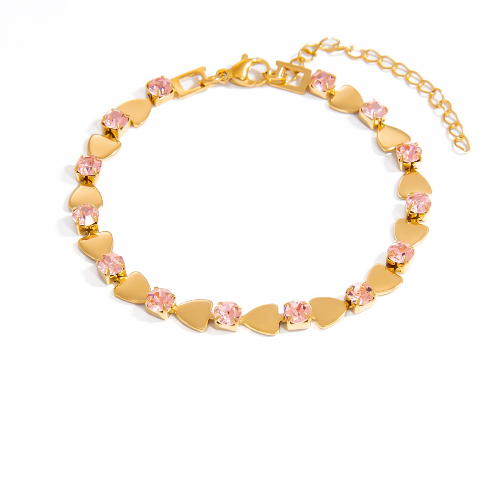 Pulsera de cadena de titanio y acero dorado con forma de corazón para mujer, serie lujosa, 1 unidad h5Imagen5