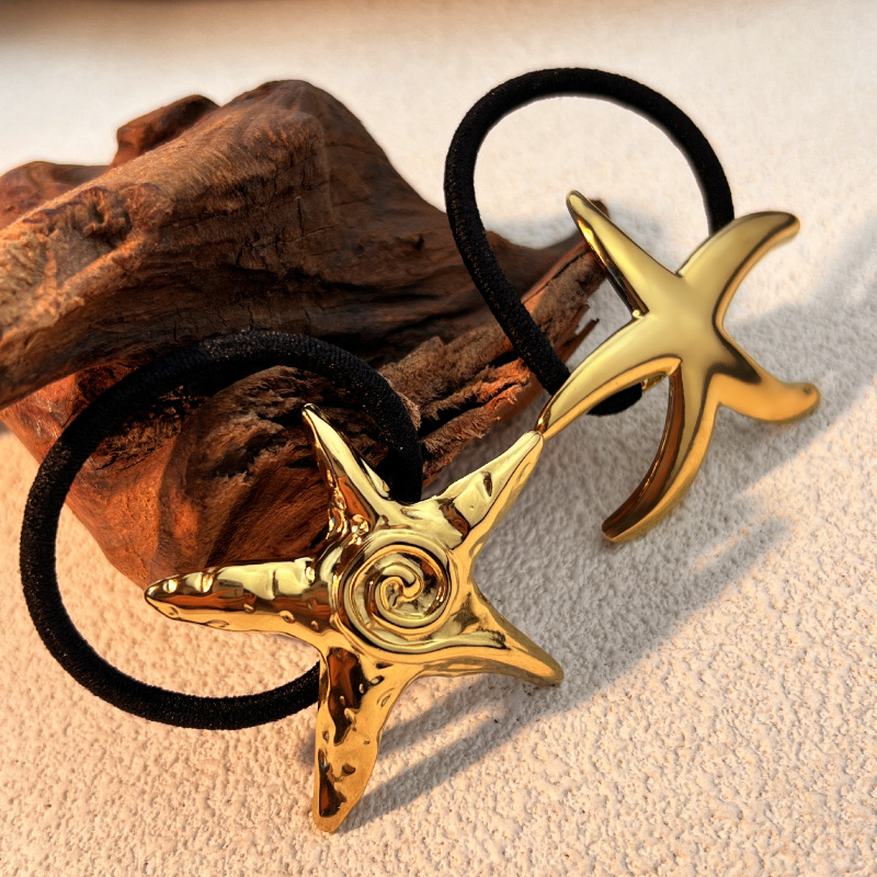1 piece classic style all-match  beach starfish stainless steel gold color women's hair bobbles h5Picture4