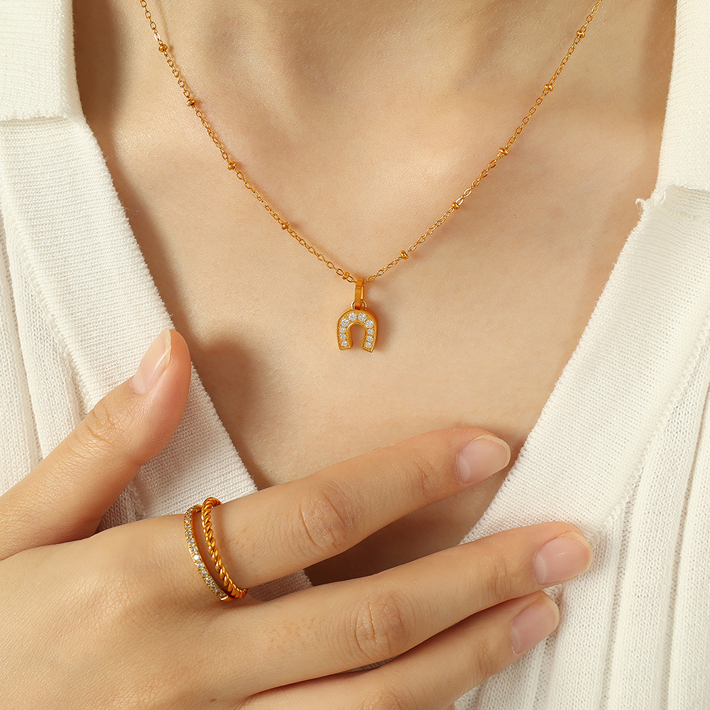 1 piece simple series simple geometric stainless steel  gold plated zircon women pendant necklaces Picture5