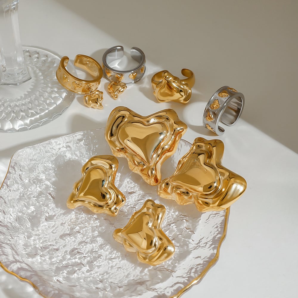 1 Piece Romantic Series Retro Irregular Heart Shape Stainless Steel Gold Color Women's Single Rings Picture5