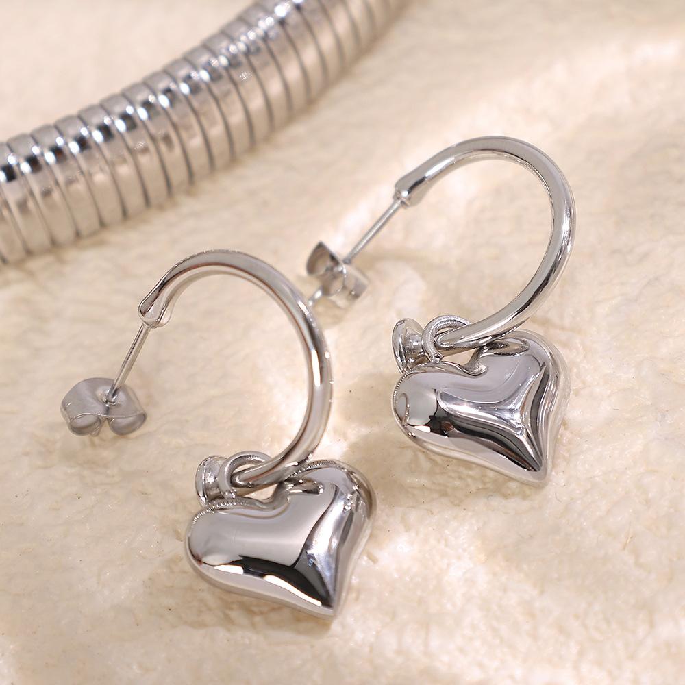 1 Çift Romantik Seri Tatlı Kalp Titanyum Çelik Altın Rengi Kadın Damla Küpe h5Resim6