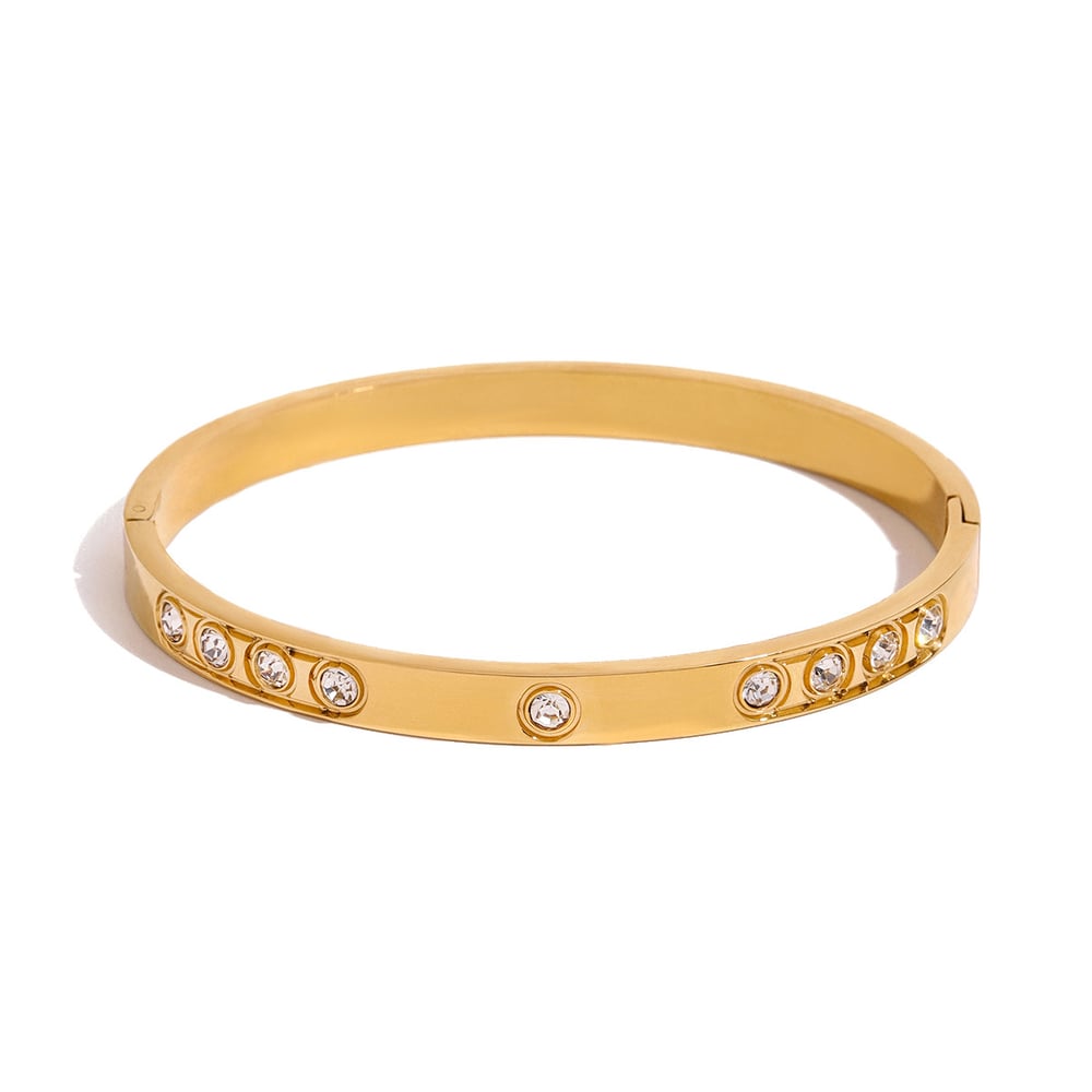 1 pezzo semplice serie  rotondo in acciaio inossidabile placcato oro 18k strass donne braccialetti Immagine6