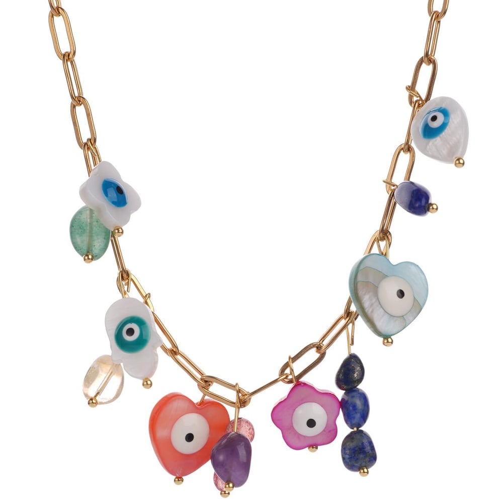 1 Piece Delicate Series Vacation Eye Pattern Natural Shell Stainless Steel Gold Color Women's random Beaded Necklaces h5Picture8