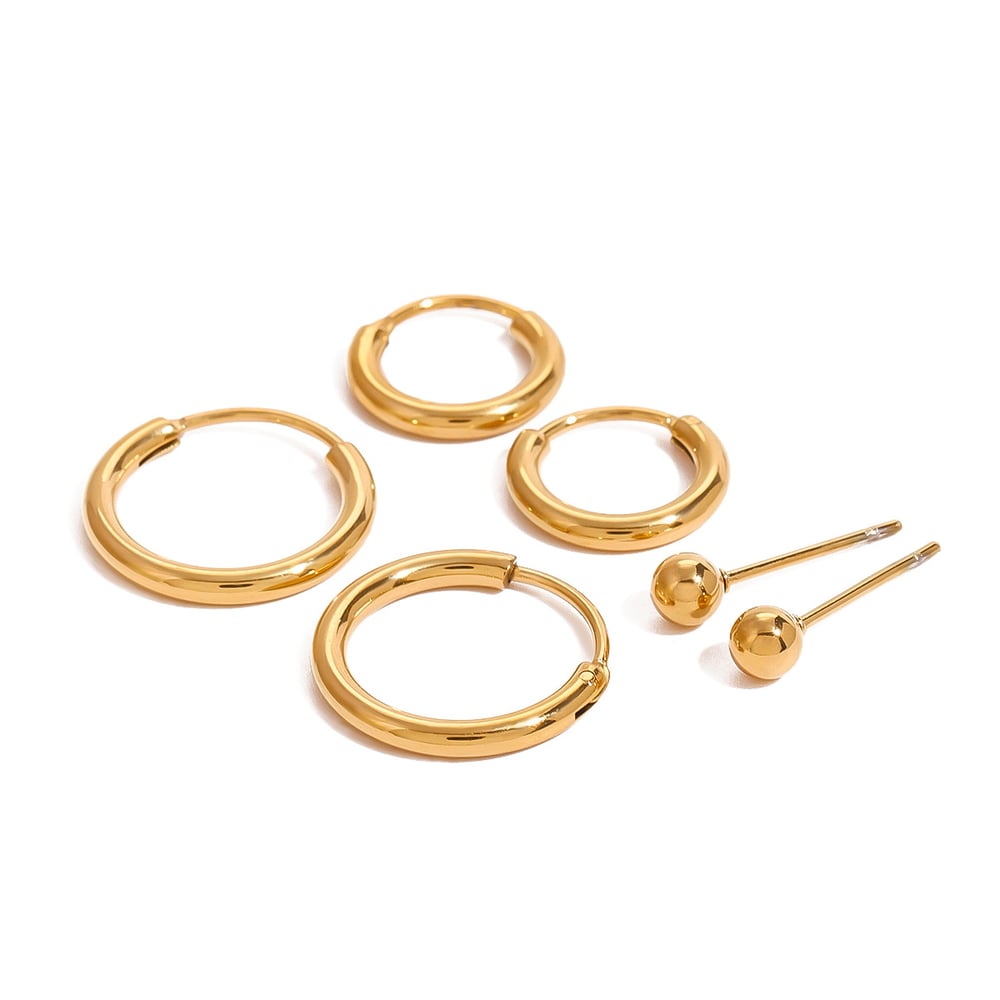 1 Set Daily Annular Stainless Steel Gold Plated Women's Earrings Set h5Picture6