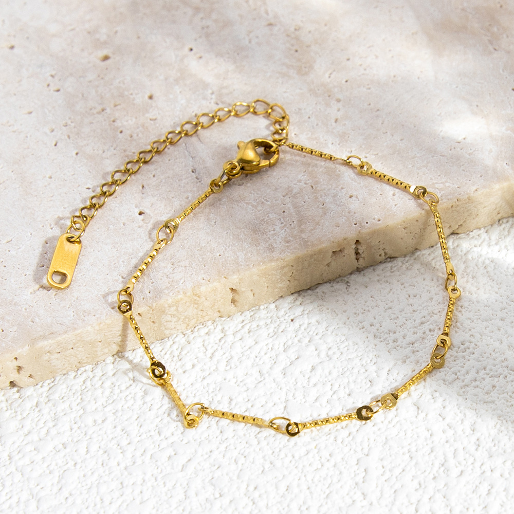 1 Piece Simple Series Daily Solid Color Stainless Steel Gold Color DIY Women's Chain Bracelets h5Picture4
