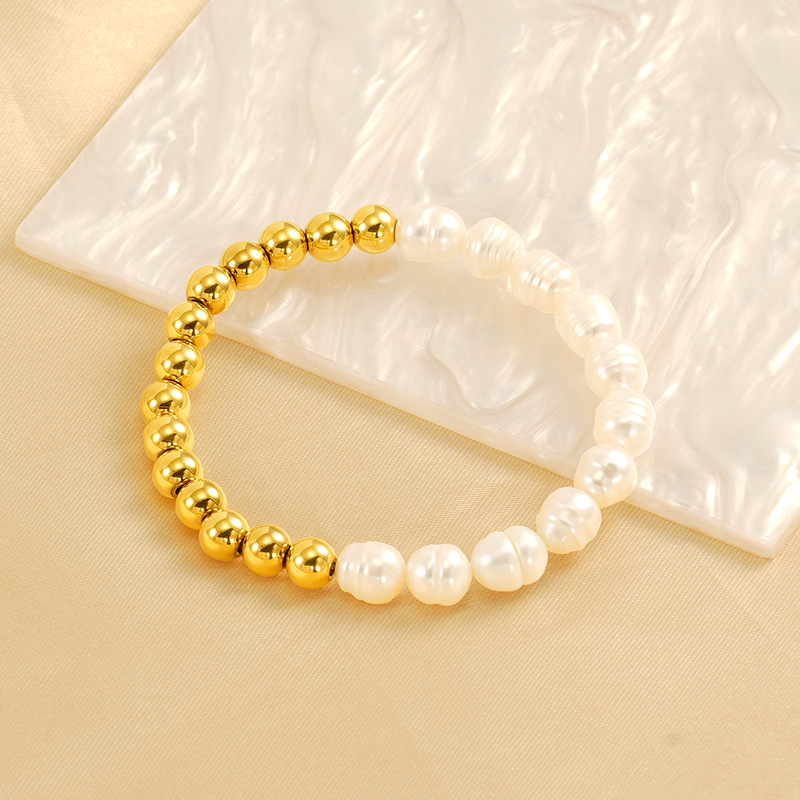 1 pezzo semplice serie semplice titanio acciaio placcato oro 18K perle donne braccialetti di perline h5Immagine4