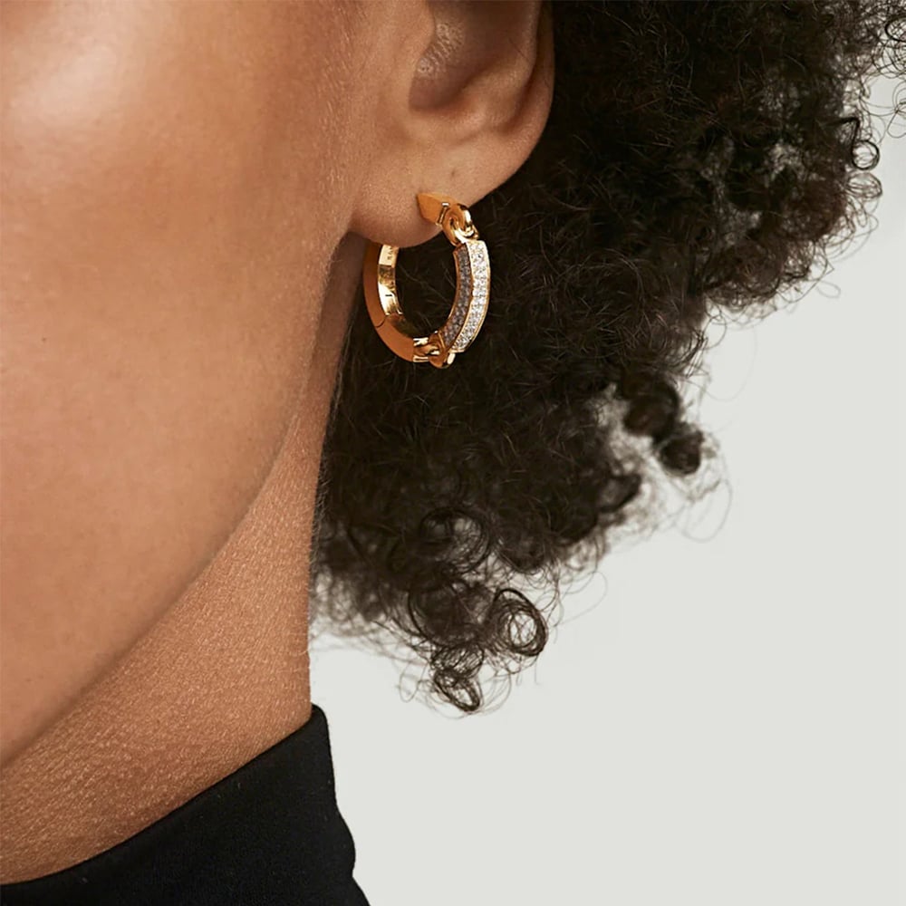 1 pair simple series elegant annular stainless steel  gold plated rhinestone women hoop earrings Picture4