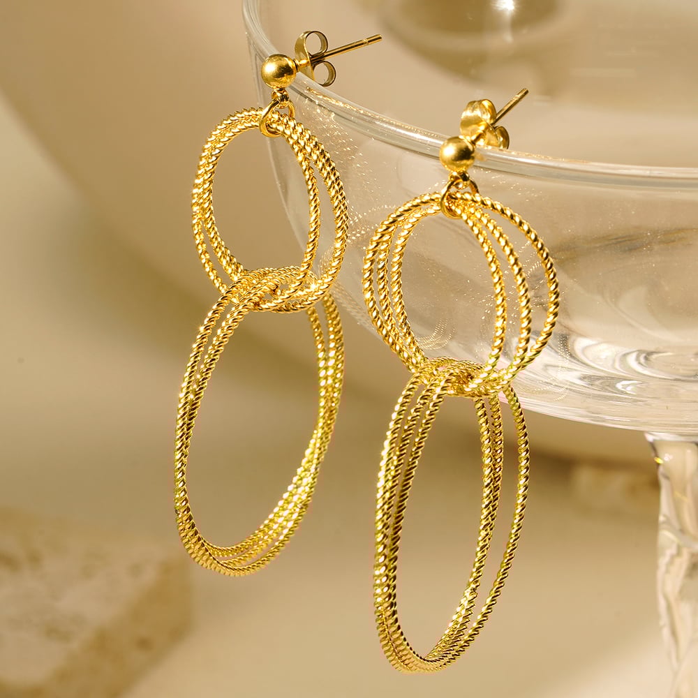 1 Pair Delicate Series Classic Double-layer Circle Titanium Steel Gold Color Women's Drop Earrings Picture5