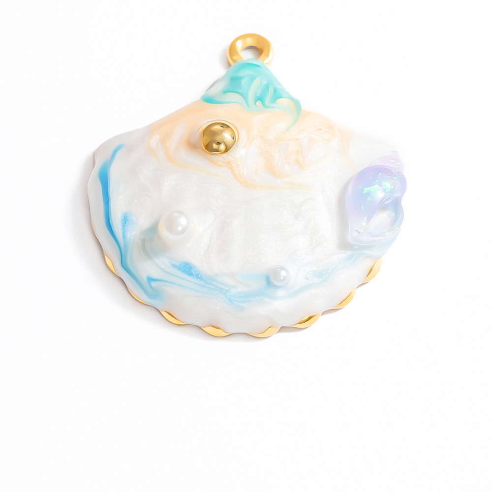 1 Piece Romantic Series Vacation Beach Marine Elements Oil- Glazing Stainless Steel Gold Color Shell Women's Pendants h5Picture8