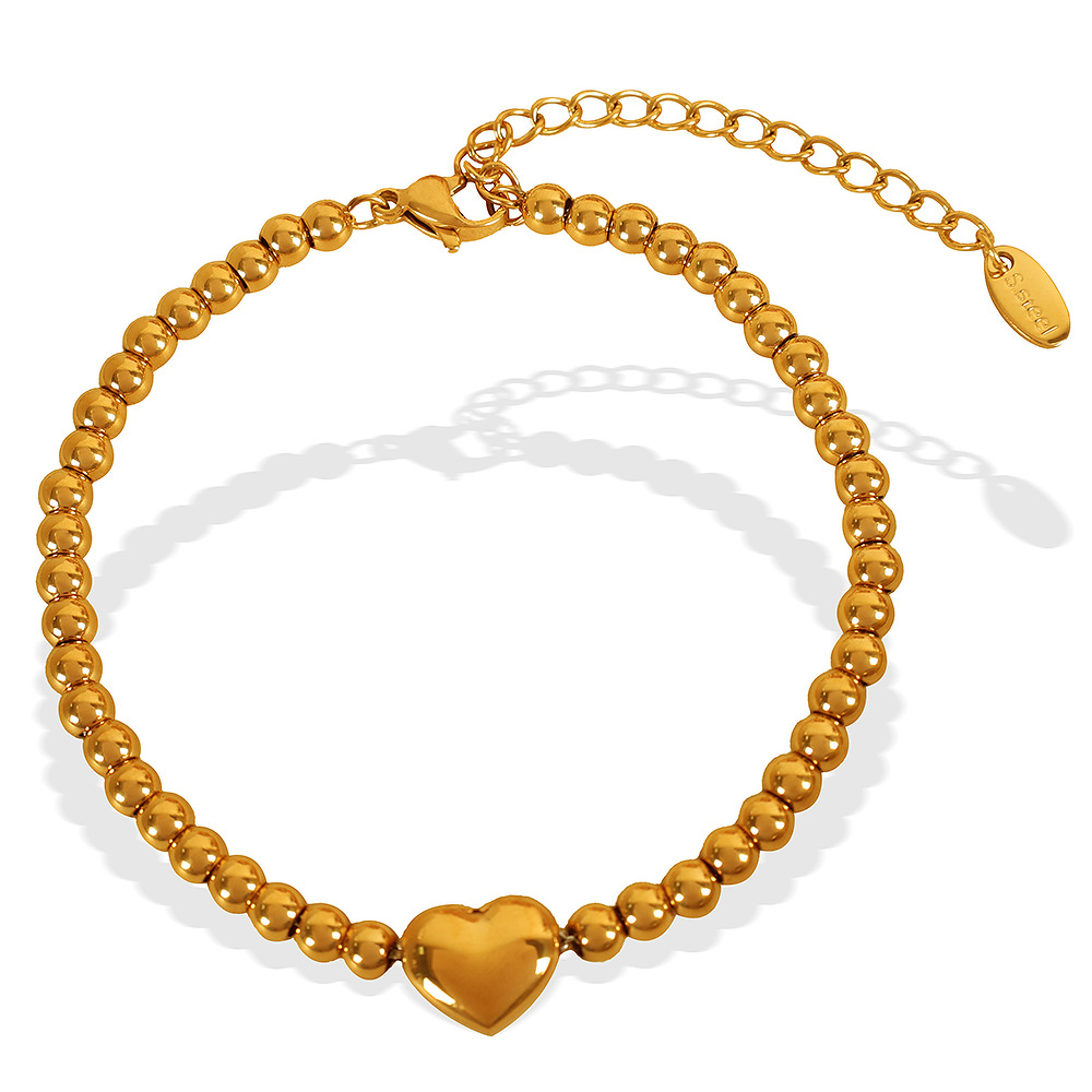 1 piece simple series retro heart stainless steel  gold plated women beaded bracelets h5Picture8