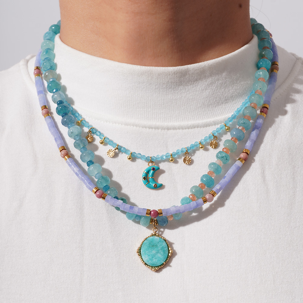 1 Piece Gorgeous Series Elegant Moon Stainless Steel Gold Color Natural Stone Women's Pendant Necklaces h5Picture4