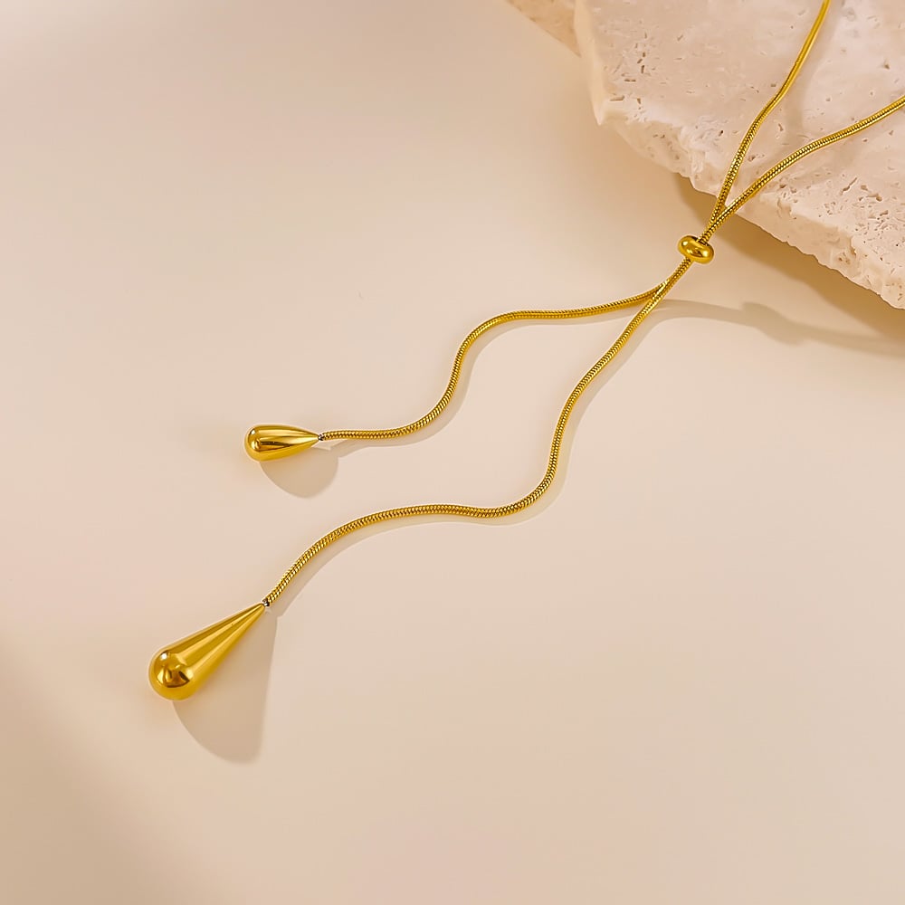 1 Stück Elegante Serie Tägliche Tropfen Verstellbare Edelstahl Gold Farbe Damen Anhänger Halsketten h5Bild7