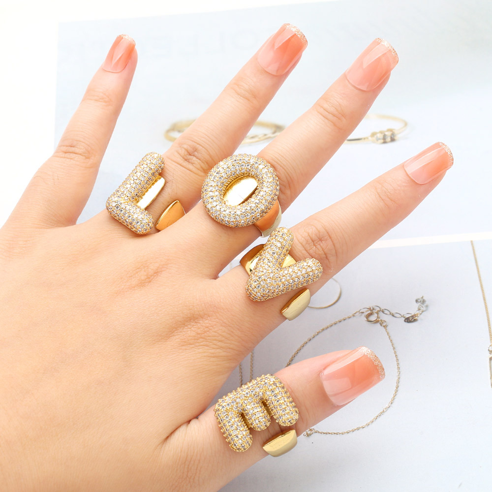 1 Piece Stylish Series Classic Casual Letter Copper Gold Color Stainless Steel Women's Adjustable Rings h5Picture4