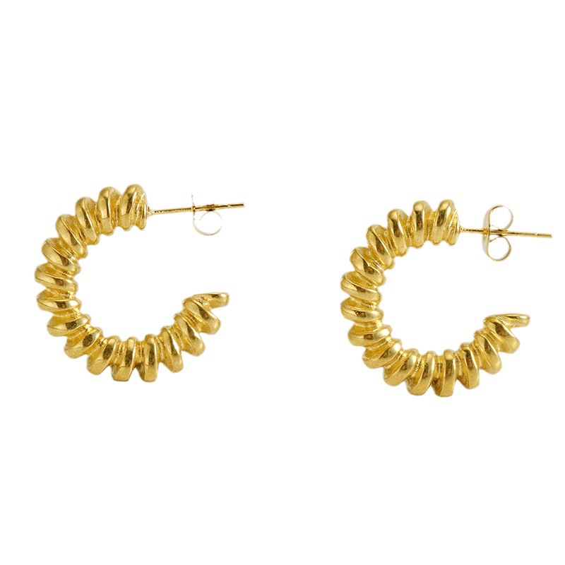 1 pair retro simple style twist shape stainless steel  gold plated women's stud earrings h5Picture6
