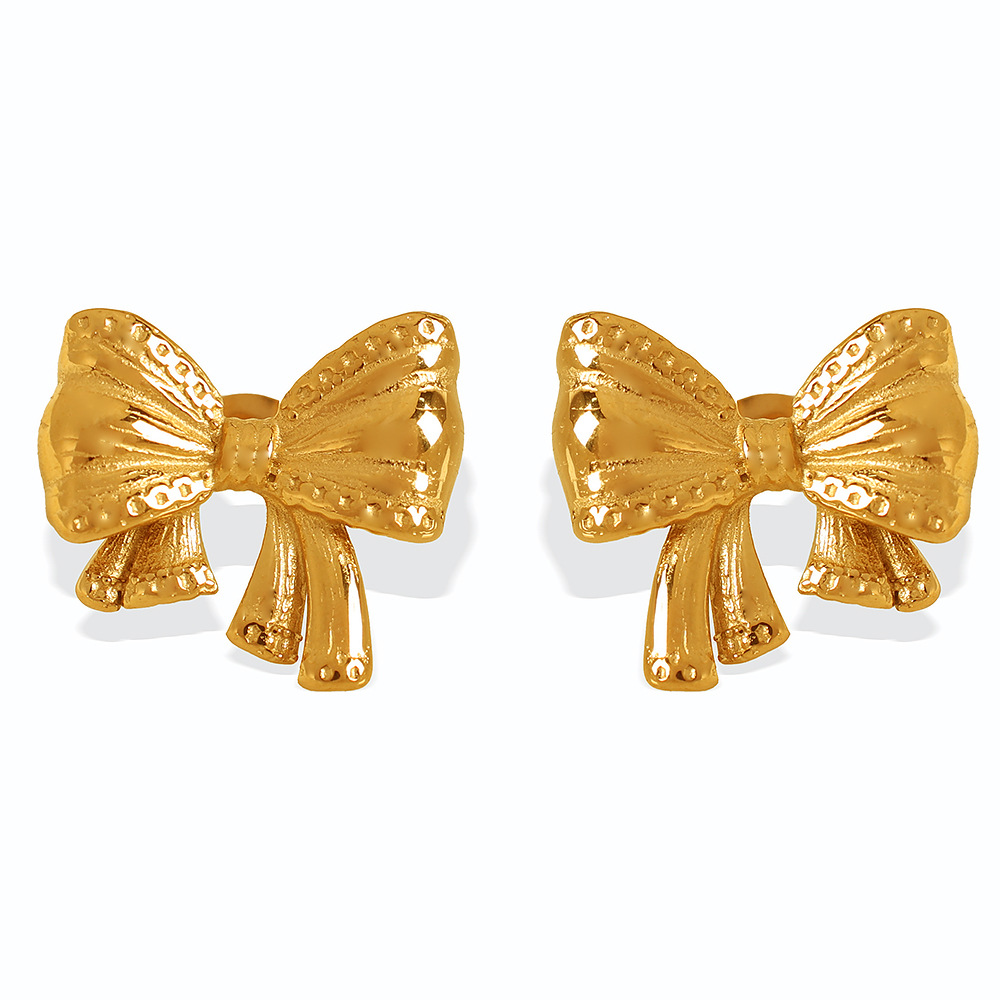 1 pair romantic series sweet bow knot stainless steel  gold plated women stud earrings h5Picture5