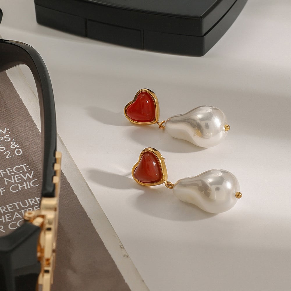 1 Pair Romantic Series Sweet Heart Elegant Stainless Steel Gold Color Women's Irregular Drop Earrings h5Picture3