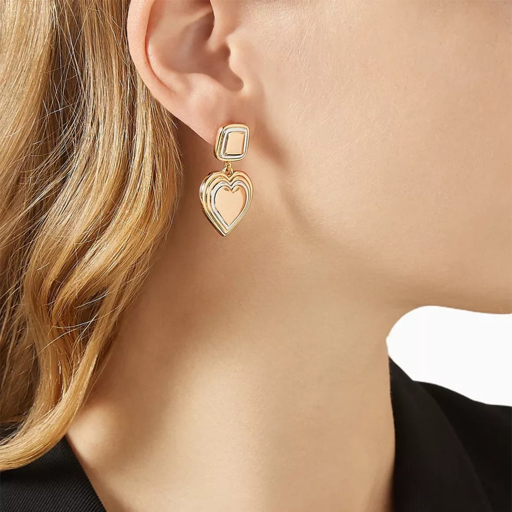 1 Pair Classic Series Heart Stainless Steel Gold And Silver Mixed Color Women's Pendant Earrings h5Picture5