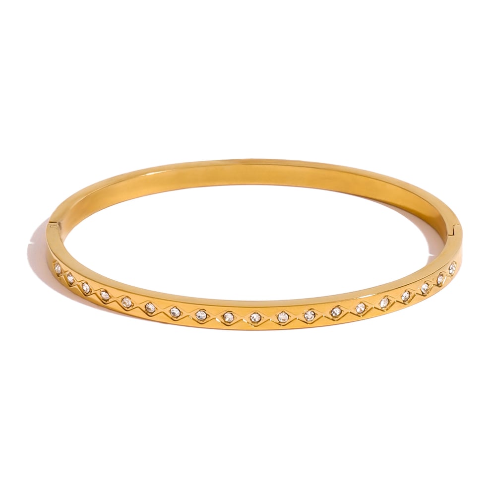 1 Piece Classic Series French Retro Rhombus Round Stainless Steel Gold Color Women's Bangles h5Picture8