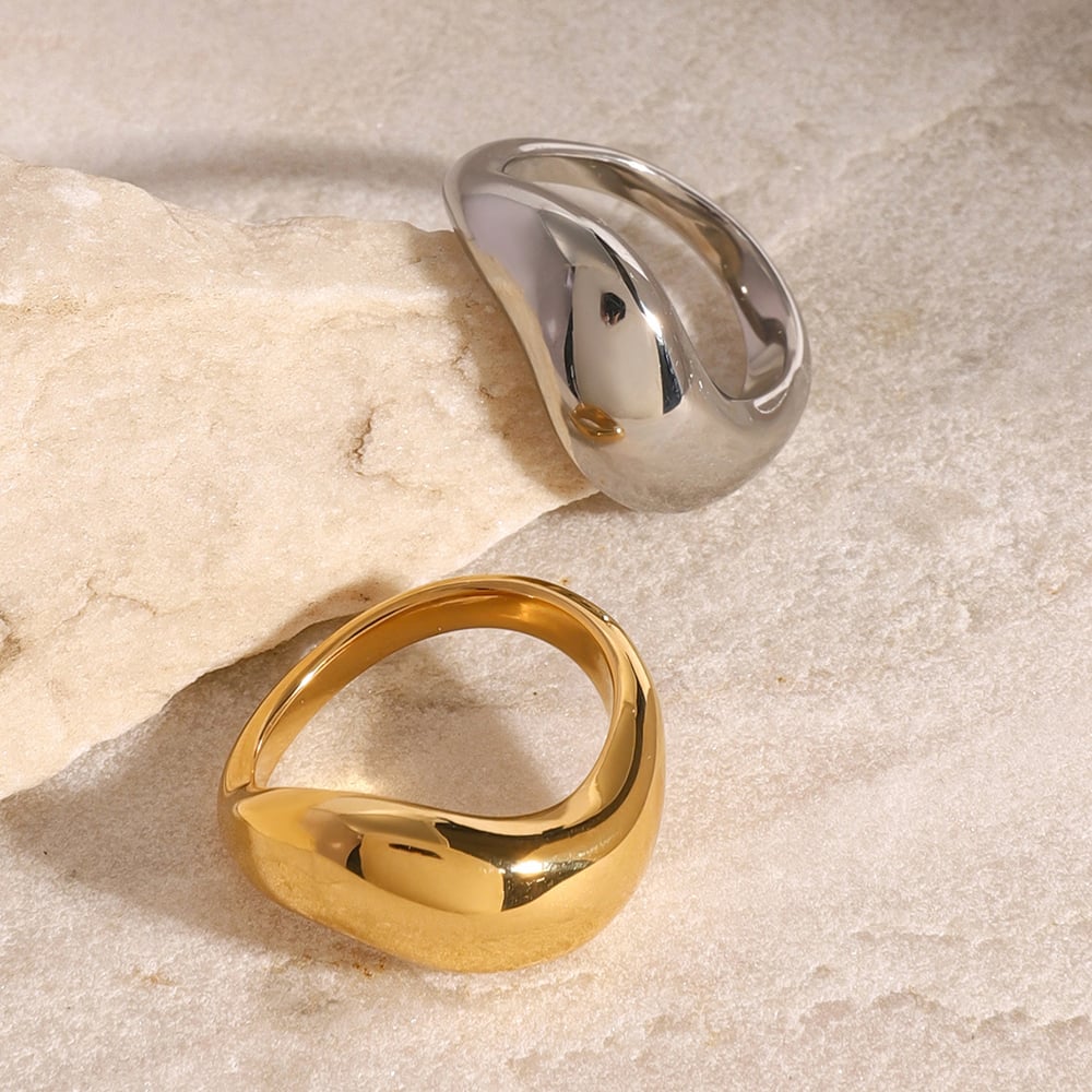 1 pair simple series daily geometric stainless steel  gold plated women single rings h5Picture4