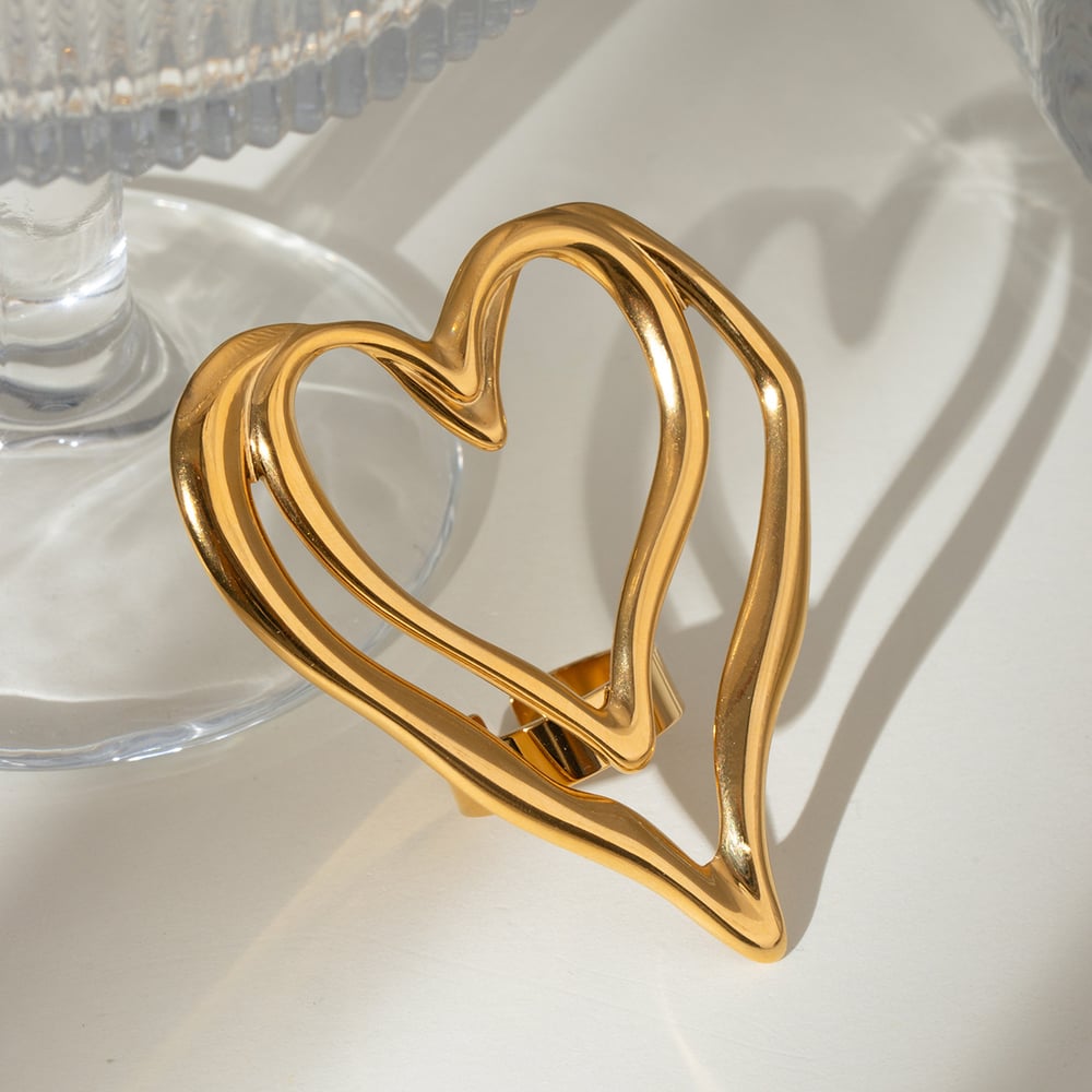 1 pair romantic series sweet heart stainless steel  gold plated women adjustable rings Picture2