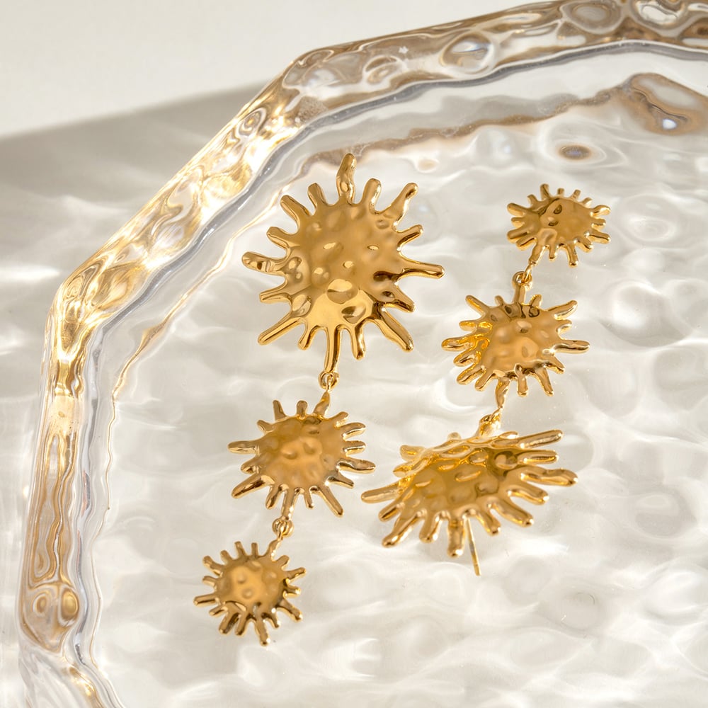 1 Pair Retro Sun Stainless Steel  Gold Color Dangle Earrings h5Picture3