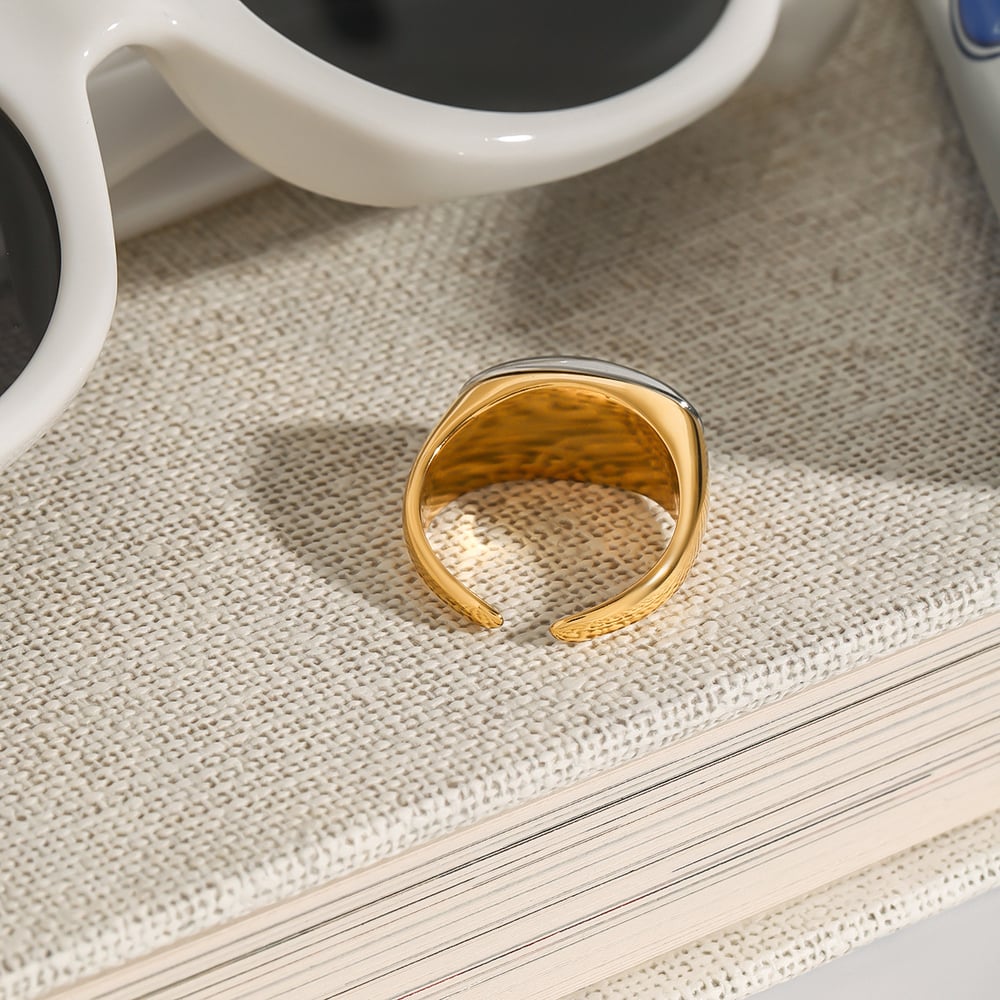 1 Piece Minimalist Series Oval Stainless Steel Gold & Silver Color Women's Adjustable Rings h5Picture7