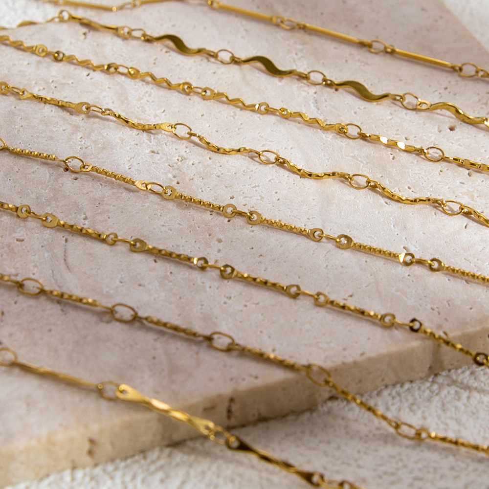 1 Piece Simple Series Daily Solid Color Stainless Steel Gold Color DIY Women's Chain Bracelets h5Picture3
