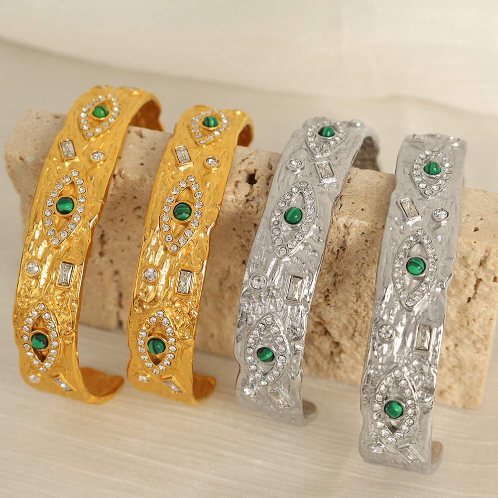 1 piece classic series retro eye stainless steel  gold plated zircon women bangles Picture3