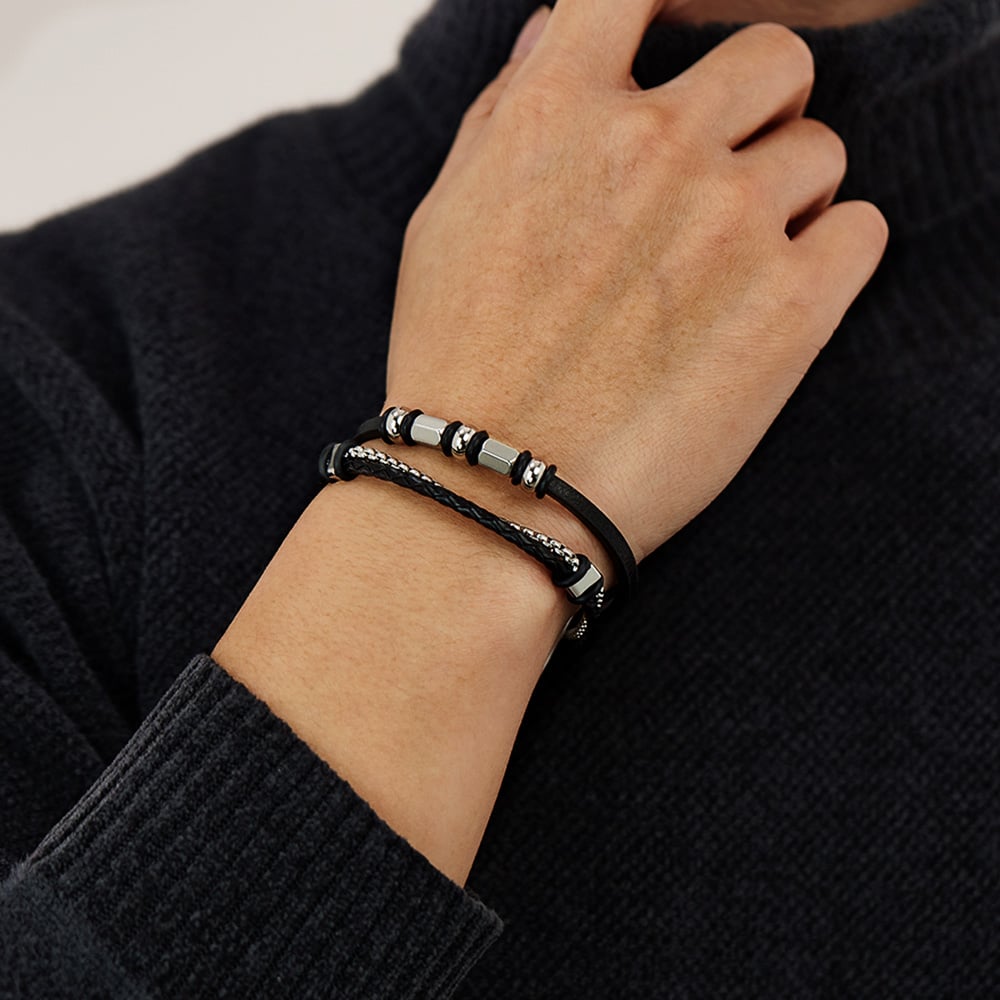 Pulseras de acero inoxidable para hombre, diseño geométrico punk, serie simple, 1 pieza Imagen5