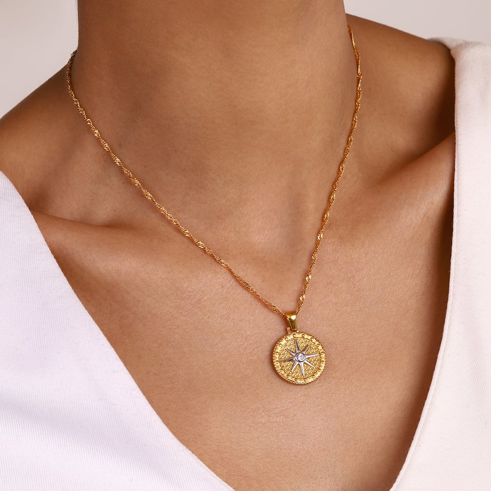 1 Piece Luxurious Series Chic Eight-pointed Star Stainless Steel Gold & Silver Color Women's Pendant Necklaces h5Picture5