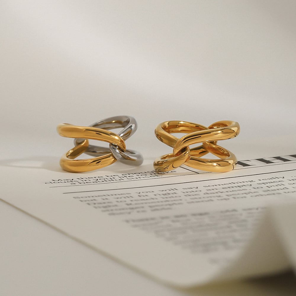 1 Piece Modern Series Daily Twist Stainless Steel Gold Color Women's Single Rings h5Picture6