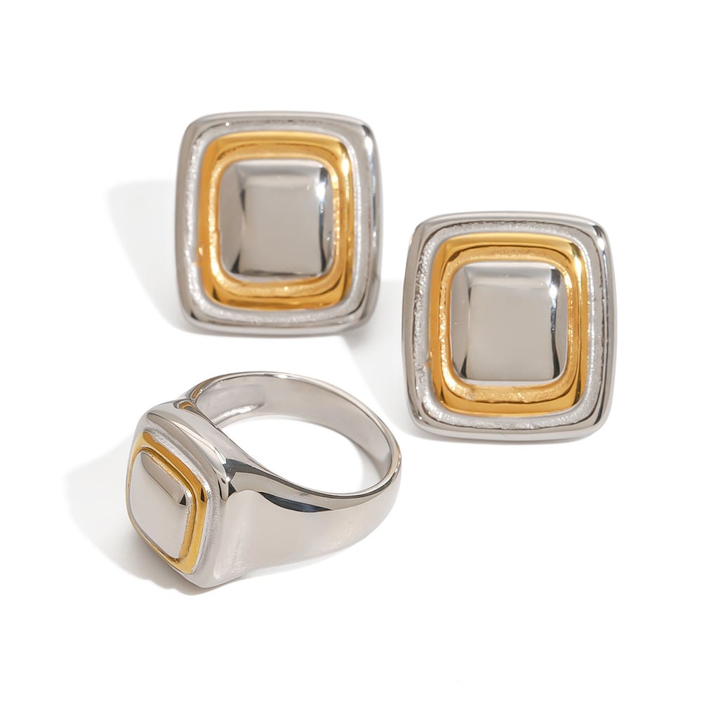 1 Piece Simple Quadrilateral Stainless Steel Gold Color Women's Single Rings h5Picture7