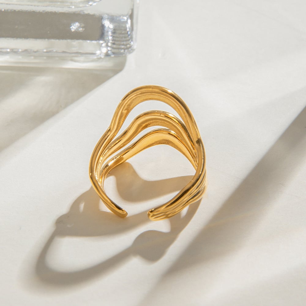 1 Piece Simple Series Casual Geometric Stainless Steel   Gold Color  Women's Adjustable Rings h5Picture5